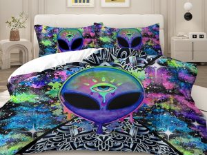 Sleepwish 3 Pieces Psychedelic Alien Printed Bedding Duvet Cover Set Full for Kids Hippie Bedroom Decor