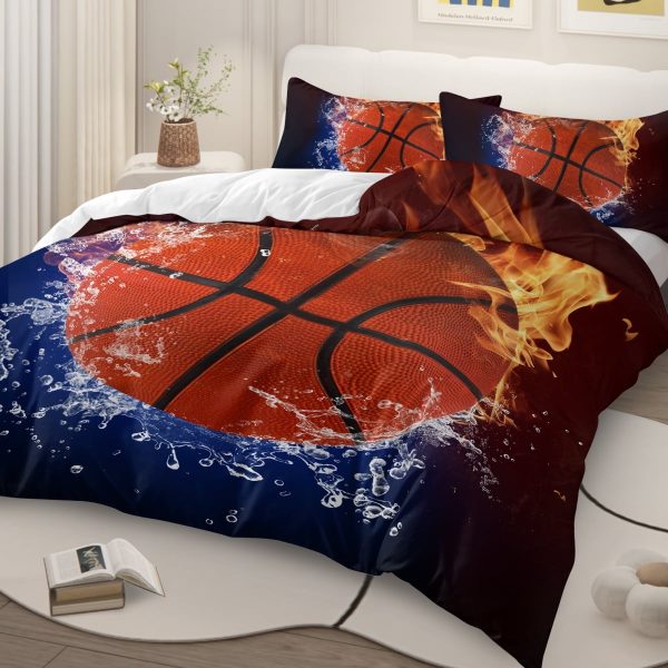 Sleepwish Basketball Blue Duvet Cover Set for Boys Microfiber Sports Bedding Twin 3 Piece