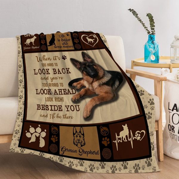 Sleepwish Flannel Fleece Blanket German Shepherd Dog Throw Blanket for Bed Couch Chair, 50x60"