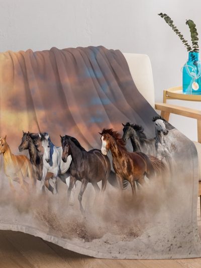 Sleepwish Flannel Fleece Blanket Super Soft Running Horses Throw Blanket for Bed Couch Chair, 50x60"