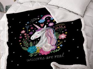 Sleepwish Super Soft Throw Blanket Cozy for Couch Sofa Bed Black Blanket Unicorn Pattern, 58x78"