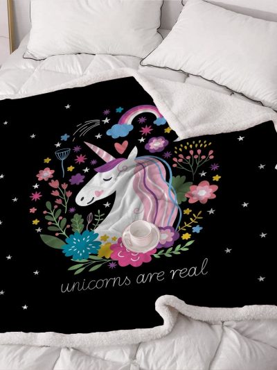 Sleepwish Super Soft Throw Blanket Cozy for Couch Sofa Bed Black Blanket Unicorn Pattern, 58x78"