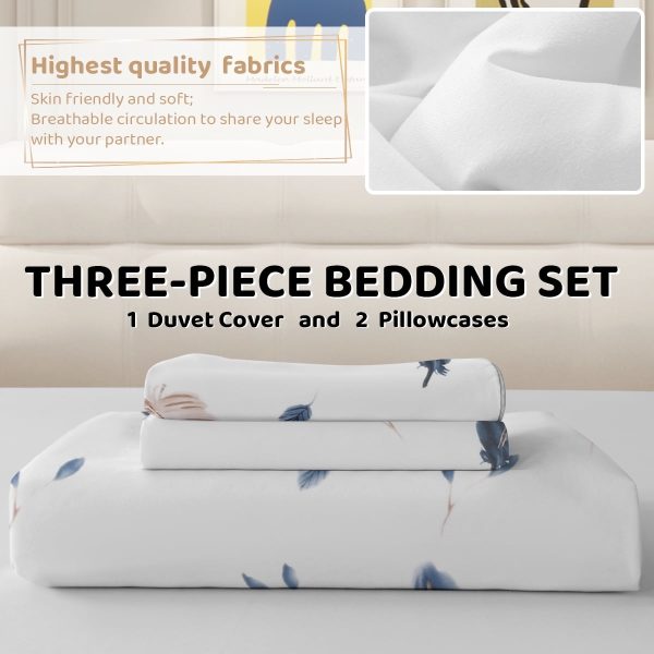 Sleepwish 3 Pieces Broad Leaves Printed Duvet Cover Set King for Adults Soft Bedding Set Green