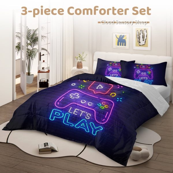 Sleepwish Gamer Comforter Sets for Boys Queen Size, Gamer Gamepad Bedding Sets for Boys