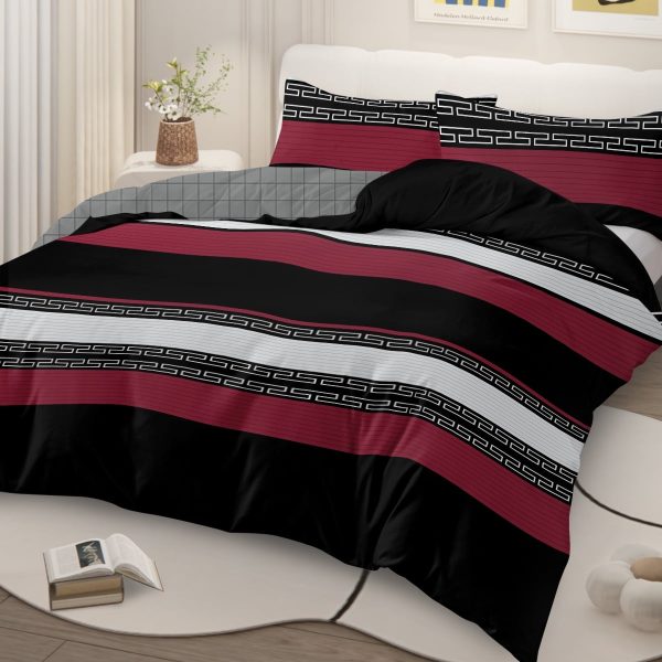 Sleepwish 3 Pieces Retro Polygon Plaid Duvet Cover Set King for Adults Soft Black Gray Clover Bedding Set
