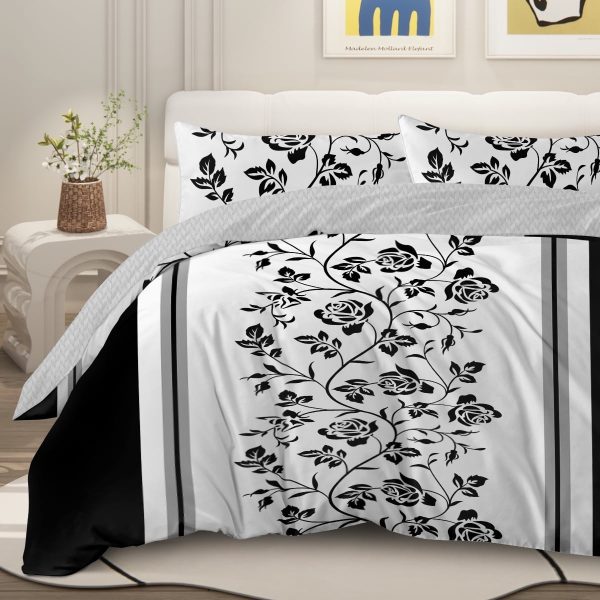 Sleepwish 3 Pieces Retro Polygon Plaid Duvet Cover Set King for Adults Soft Black Gray Clover Bedding Set