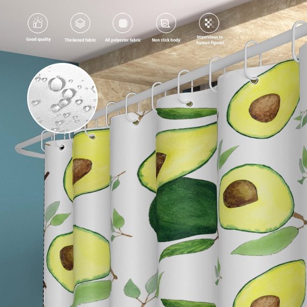 Sleepwish Avocado Waterproof Shower Curtain for Bathroom with 12 Hooks, 72x72"
