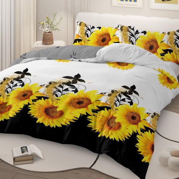 Sleepwish 3 Pieces Broad Leaves Printed Duvet Cover Set King for Adults Soft Bedding Set Green
