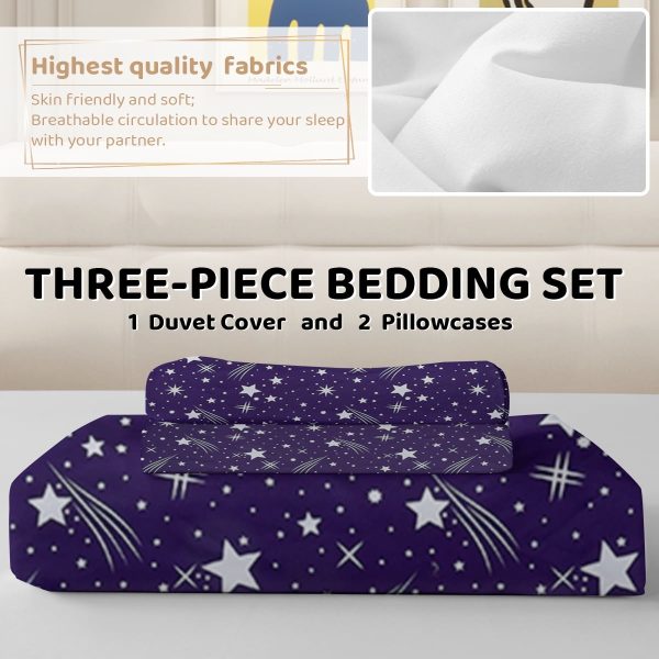 Sleepwish 3 Pieces Black Meteor Shower Printed Bedding Duvet Cover Set Queen for Kids Girls Bedroom Decor