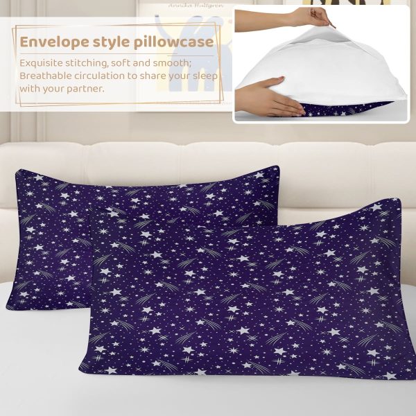 Sleepwish 3 Pieces Blue Meteor Shower Printed Bedding Duvet Cover Set Queen for Kids Girls Bedroom Decor