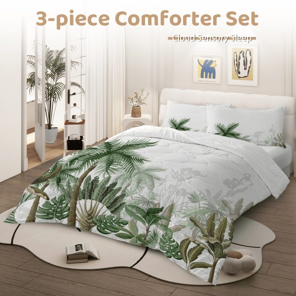 Sleepwish 3 Pieces Coconut Tree Comforter Set Full for Kids Banana Tree Bedding Set Down Alternative