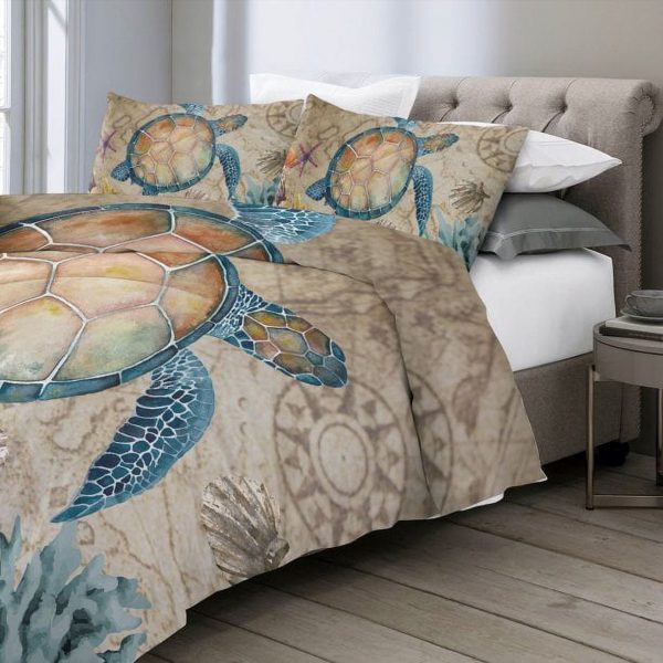 Arightex 3 Piece Twin Size Duvet Cover Set, Tortoise Sea Turtle Printed Bedding Gifts for Kids Teens
