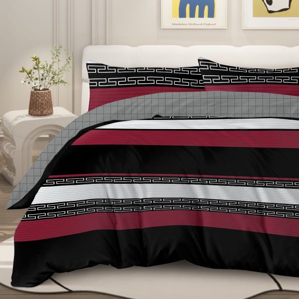 Sleepwish 3 Pieces Retro Polygon Plaid Duvet Cover Set King for Adults Soft Black Gray Clover Bedding Set