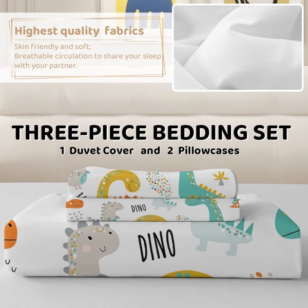 Sleepwish 3 Pieces Dinosaur Printed Bedding Duvet Cover Set Queen for Kids Boys Bedroom Decor