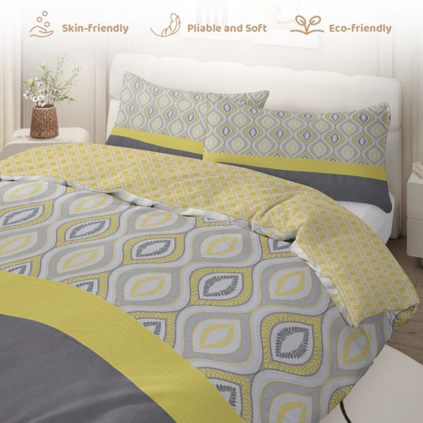 Sleepwish 3 Pieces Geometric Printed Bedding Duvet Cover Set Queen for Kids Brown Yellow Bedroom Decor
