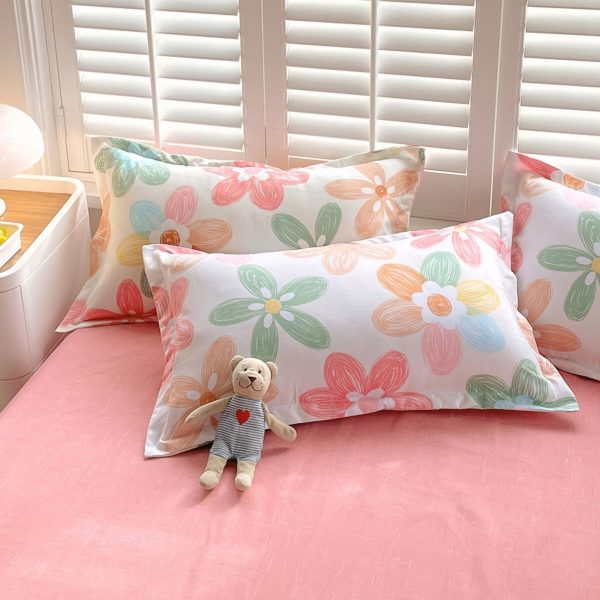 Sleepwish 3 Pieces Colorful Flowers Duvet Cover Set Queen for Teens Soft Bedding Set Pink Green