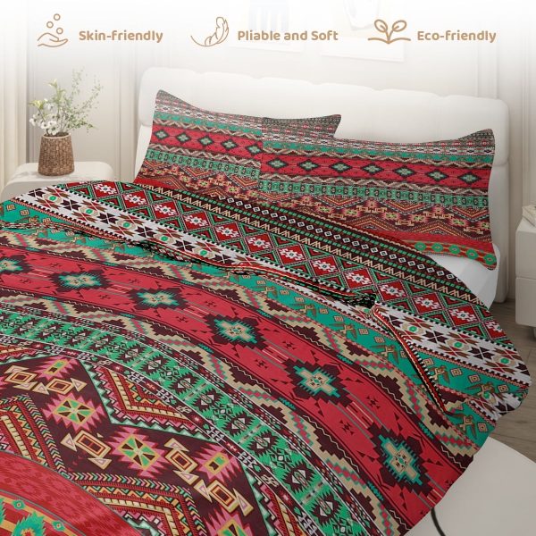 Sleepwish 3 Pieces Bohemian Pattern Bedding Duvet Cover Set Full for Kids Green Bedroom Decor