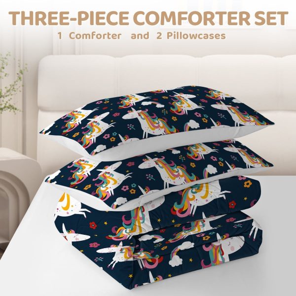 Sleepwish 3 Pieces Unicorn Twin Comforter Set Soft Bedding Set for Kids Blue All Seasons