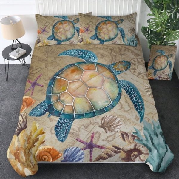 Arightex 3 Piece Twin Size Duvet Cover Set, Tortoise Sea Turtle Printed Bedding Gifts for Kids Teens