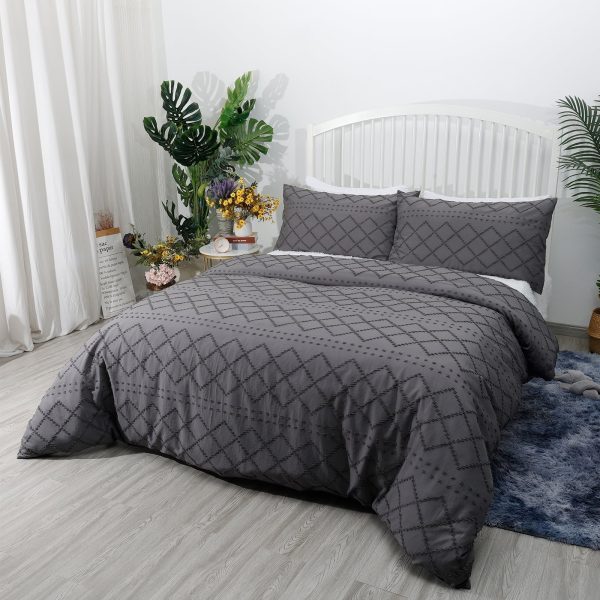 Sleepwish 3 Pieces Tufted Duvet Cover Set King Microfiber Soft White Comforter Cover Set
