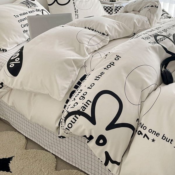 Sleepwish 3 Pieces Flower Language Printed Duvet Cover Set King for Adults Soft Black White Bedding Set