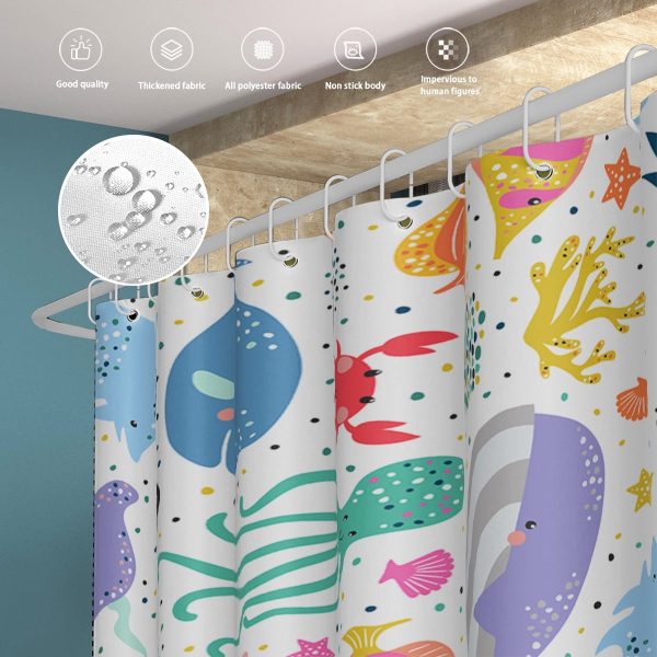 Sleepwish Marine Life Waterproof Shower Curtain for Bathroom with 12 Hooks, 72x72"