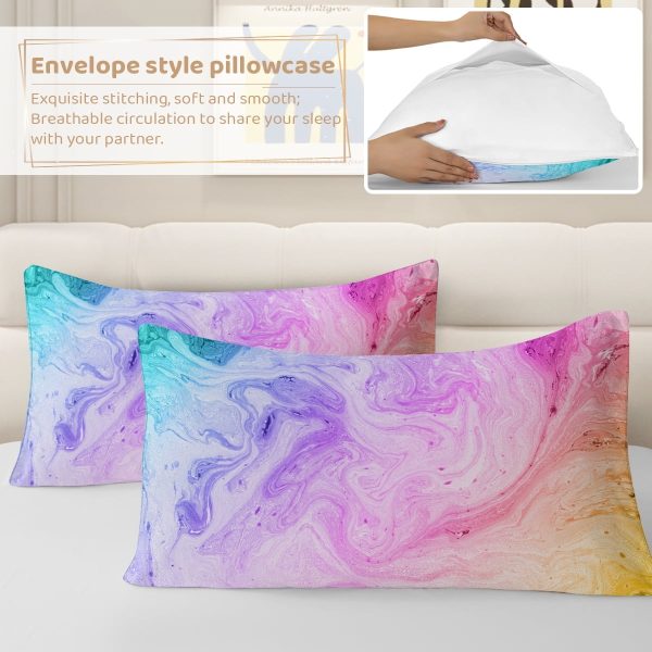 Sleepwish 3pcs Tie Dye Pastel Pink Duvet Cover Set Twin Size for Kids Girls Colorful Marble Bedding Set