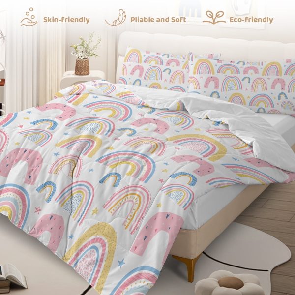 Sleepwish 3 Pieces Rainbow Comforter Set Full for Girls Pink Bedding Set for Kids Down Alternative