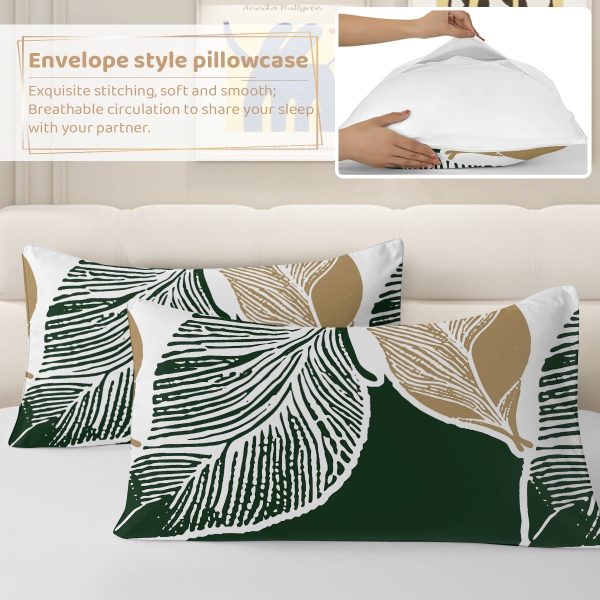 Sleepwish 3 Pieces Broad Leaves Printed Duvet Cover Set King for Adults Soft Bedding Set Green