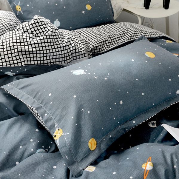 Sleepwish 3 Pieces Blue Geometric Stripes Duvet Cover Set Queen for Teens Soft Bedding Set