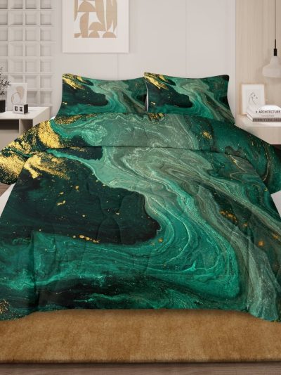 Sleepwish 3 Piece Full Size Comforter Set Olive Green Rendering Marble Printed Bedding Set
