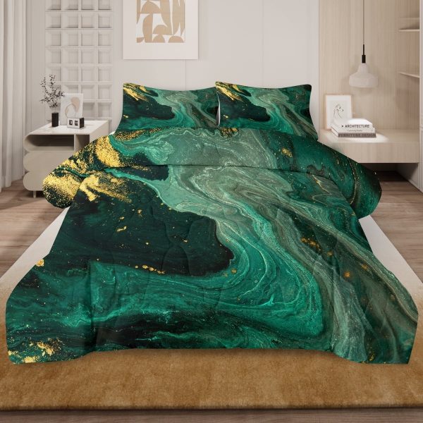 Sleepwish 3 Piece Full Size Comforter Set Olive Green Rendering Marble Printed Bedding Set