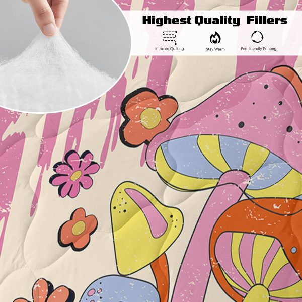 Sleepwish Twin Mushroom Comforter Set 3Pcs for Kids Girls Microfiber Beige Bedding Set