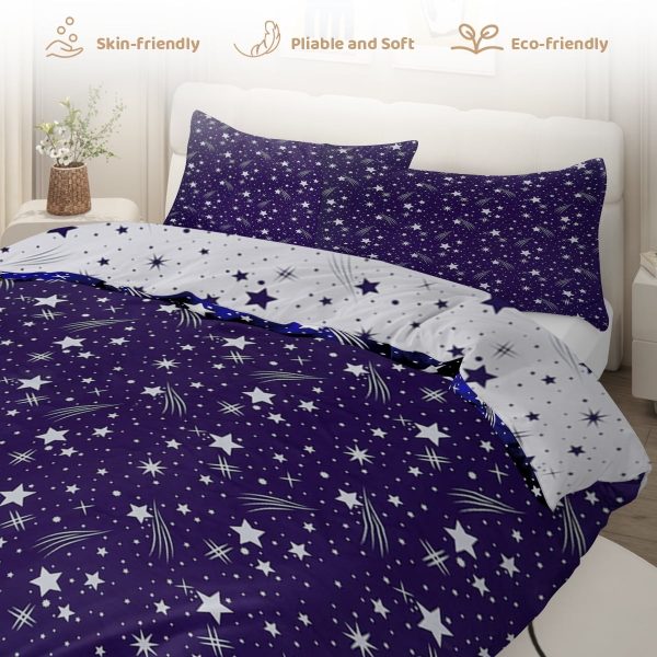 Sleepwish 3 Pieces Blue Meteor Shower Printed Bedding Duvet Cover Set Queen for Kids Girls Bedroom Decor