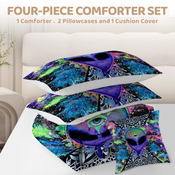 Sleepwish 4 Piece Alien Comforter Set Full Tie Dye with Psychedelic Alien Abstract Bedding Set for Boys