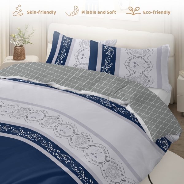Arightex 3 Pieces Purple Flowers Printed Bedding Duvet Cover Set King for Adults Girls Bedroom Decor