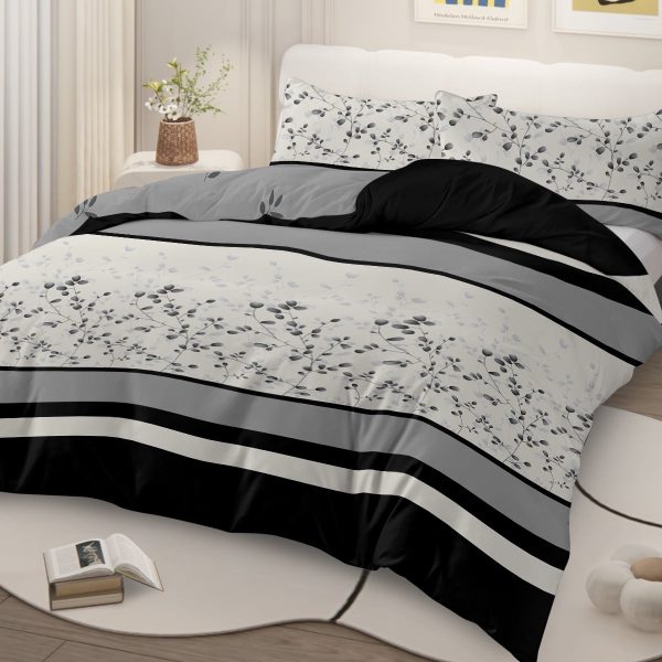 Sleepwish 3 Pieces Retro Polygon Plaid Duvet Cover Set King for Adults Soft Black Gray Clover Bedding Set