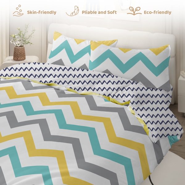 Sleepwish 3 Pieces Retro Stripe Duvet Cover Set Full for Kids Soft Classical Black Grey Bedding Set