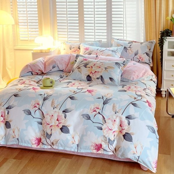 Sleepwish 3 Pieces Colorful Flowers Duvet Cover Set Queen for Teens Soft Bedding Set Pink Green