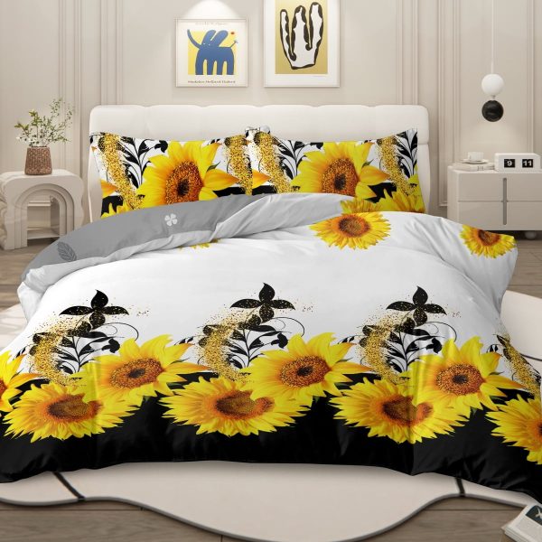 Sleepwish 3 Pieces Broad Leaves Printed Duvet Cover Set King for Adults Soft Bedding Set Green