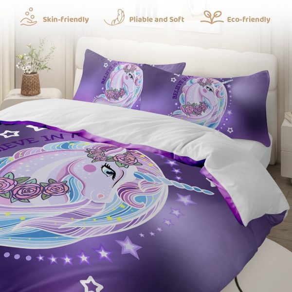 Sleepwish Purple Unicorn Duvet Cover Set for Girls Kids Full 3D Unicorn Printed Bedding Set