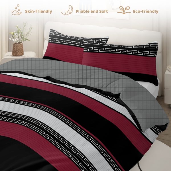 Sleepwish 3 Pieces Retro Polygon Plaid Duvet Cover Set King for Adults Soft Black Gray Clover Bedding Set