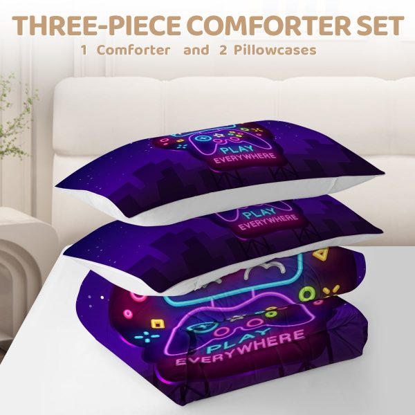 Sleepwish 3 Pieces Gaming Comforter Set for Boys King Bedding Set for Kids Adults Down Alternative
