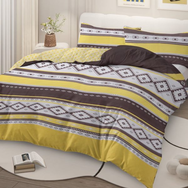 Sleepwish 3 Pieces Geometric Printed Bedding Duvet Cover Set King for Adults Brown Yellow Bedroom Decor