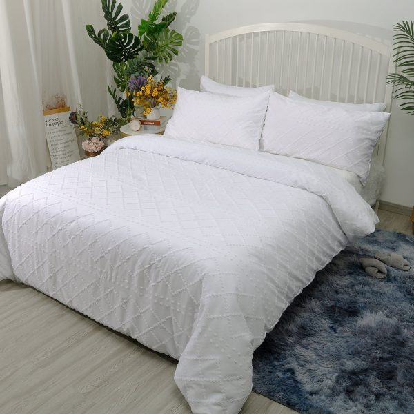 Sleepwish 3 Pieces Tufted Duvet Cover Set King Microfiber Soft White Comforter Cover Set