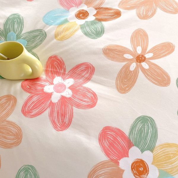 Sleepwish 3 Pieces Colorful Flowers Duvet Cover Set Queen for Teens Soft Bedding Set Pink Green