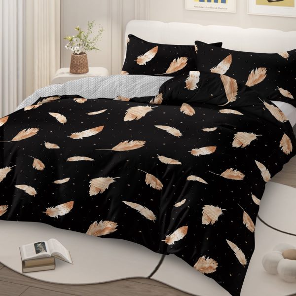 Sleepwish 3 Pieces Broad Leaves Printed Duvet Cover Set King for Adults Soft Bedding Set Green