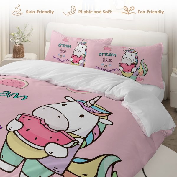 Sleepwish Pink Unicorn Duvet Cover Set Queen for Kids 3Pcs Bedding Set for Girls