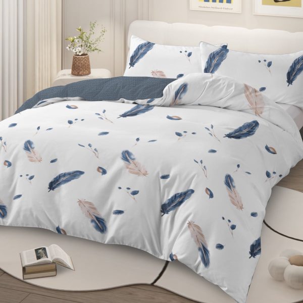 Sleepwish 3 Pieces Broad Leaves Printed Duvet Cover Set King for Adults Soft Bedding Set Green