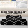 Sleepwish 3 Pieces Retro Polygon Plaid Duvet Cover Set Twin for Kids Soft Black Gray Clover Bedding Set - Image 6